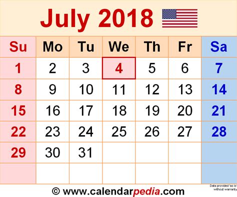 July 18 Calendar