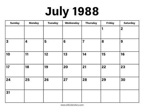 July 1988 Calendar