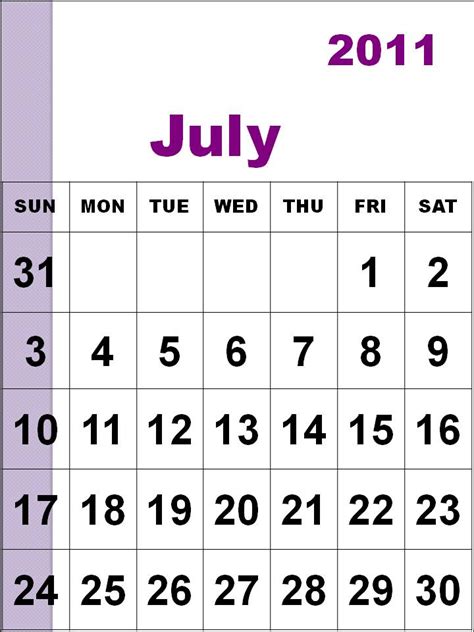 July 20 2011 Calendar