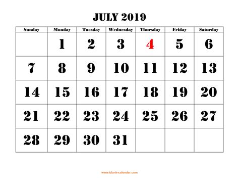 July 2019 Calendar