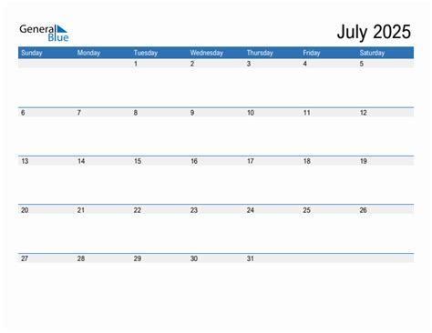 July 2023 Calendar General Blue Printable Download