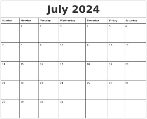 July 2024 Calendar For Printing