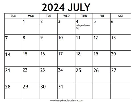 July 2024 Calendar With Holidays