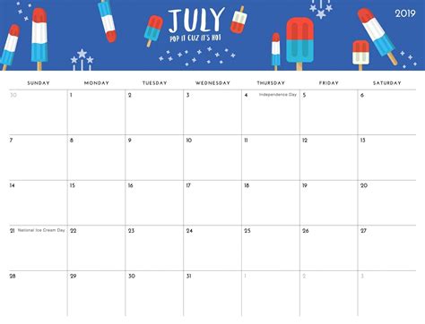 July Calendar 2019