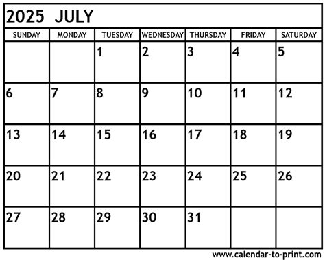 July Calendar 2025