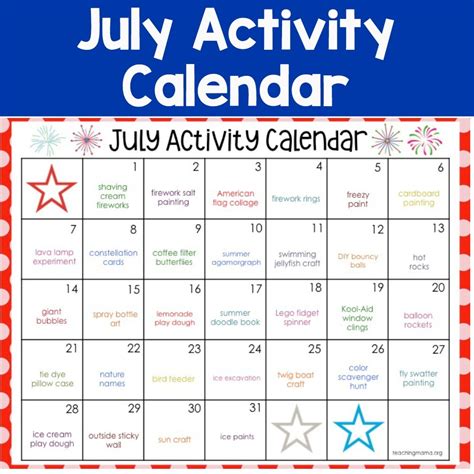 July Calendar Ideas