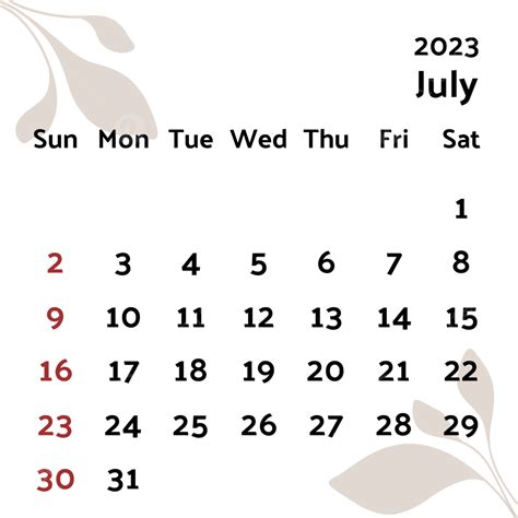 July Calendar Png