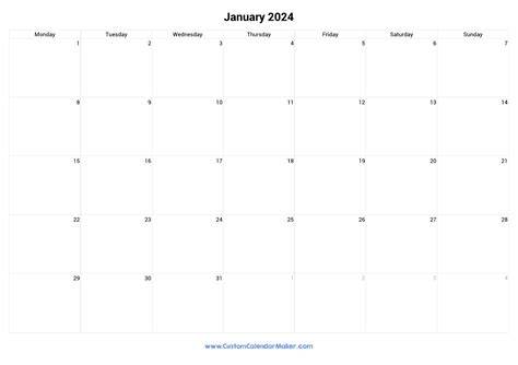 July Calendar Starting Monday