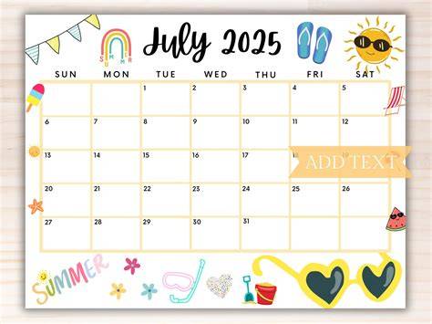July Calendar Summer