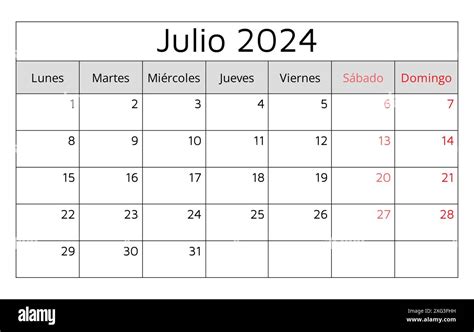 July Calendar in Spanish