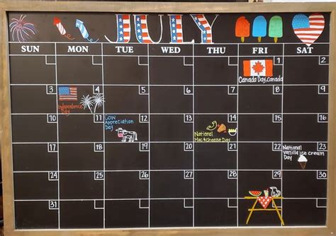 July Chalkboard Calendar Ideas