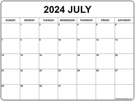 July Printable Calendar 2024 Free
