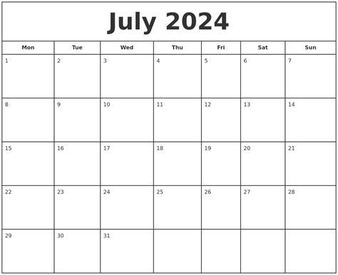 July 2024 Print Free Calendar
