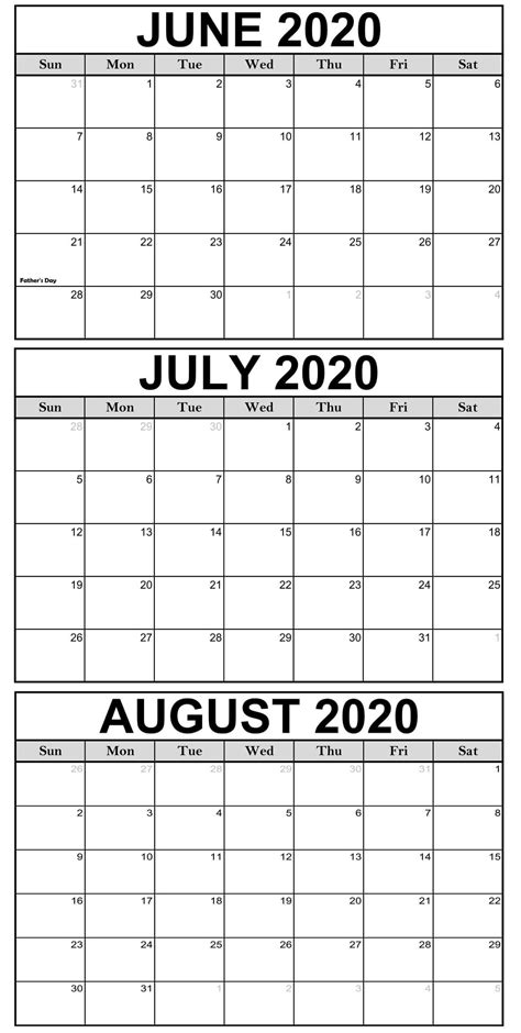 July To August Calendar