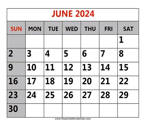 Jun 2024 Calendar Printable Free
