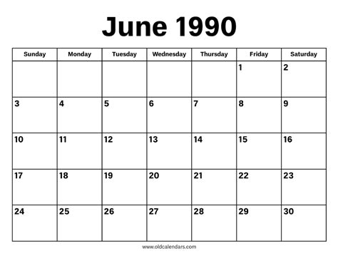 June 1990 Calendar