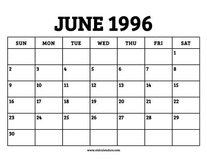 June Calendar 1996