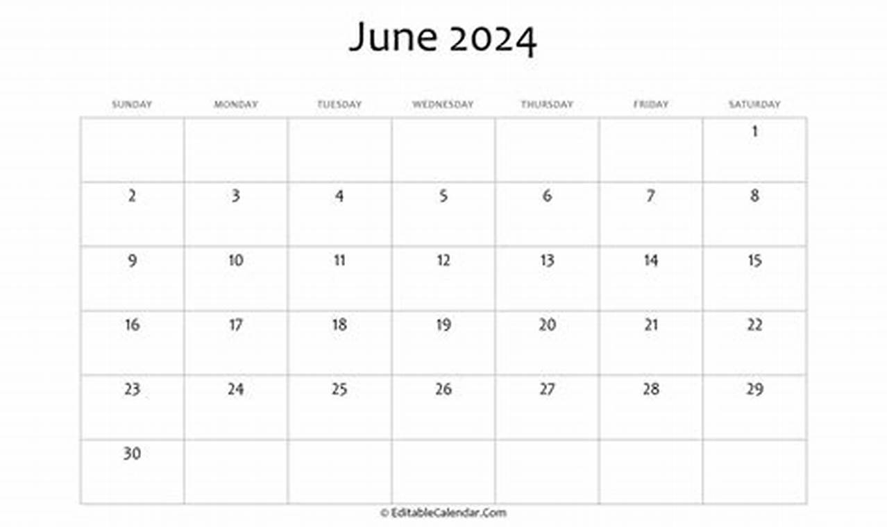June Calendar 2024 With Holidays Online