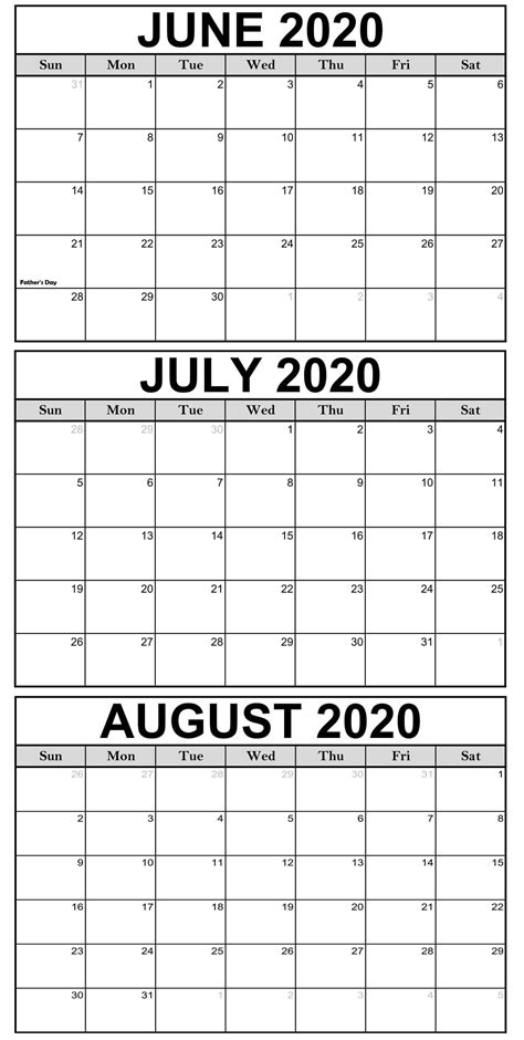 June July And August Calendar
