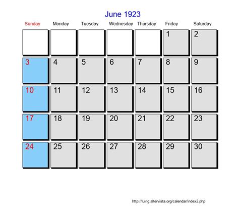 June 1923 Calendar