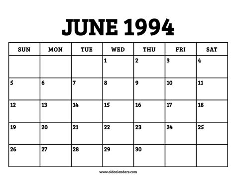 June 1994 Calendar
