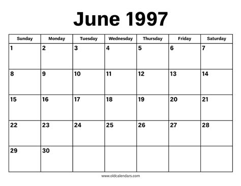 June 1997 Calendar
