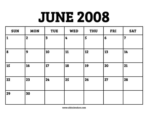 June 2008 Calendar