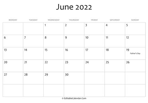 June 2022 Printable Calendar Customize