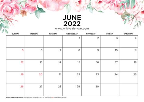 June 2022 Printable Calendar Digital