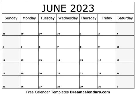 June 2023 Calendar Free Printable