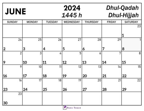 June 2024 Islamic Calendar