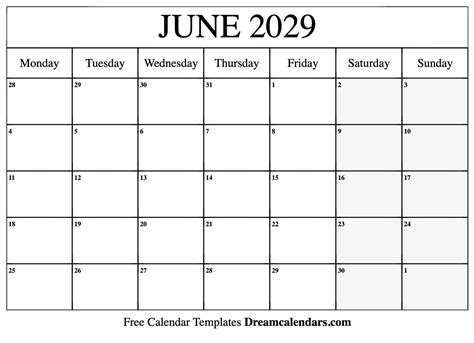 June 2029 Calendar