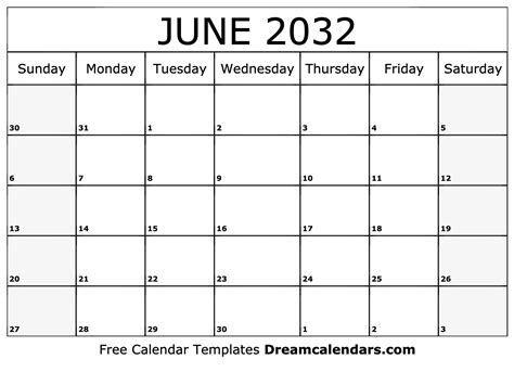 June 2032 Calendar