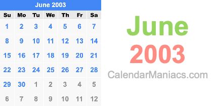 June Calendar 2003