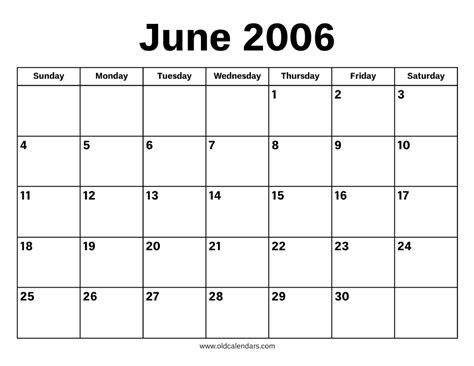 June Calendar 2006