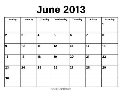June Calendar 2013