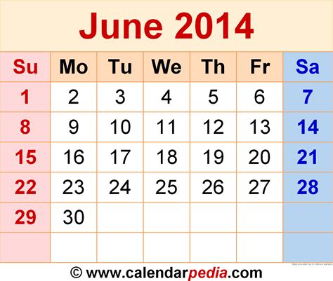 June Calendar 2014