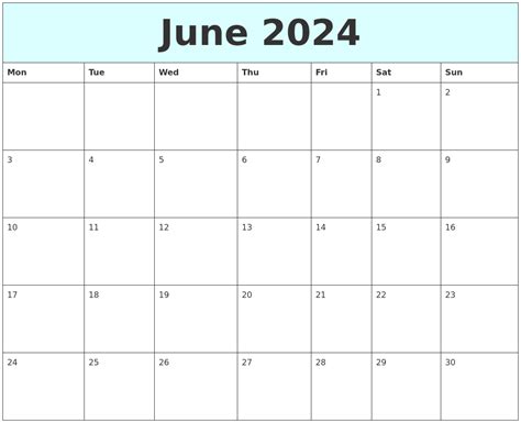 June Calendar 2024 Free Printable