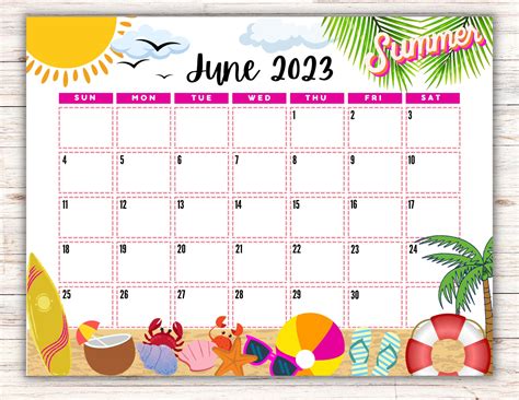 June Calendar Editable