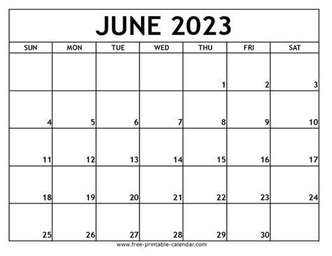 June Calendar Free Printable