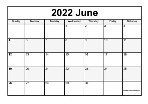June Calendar Printable 2022