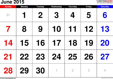 June Month Calendar 2015