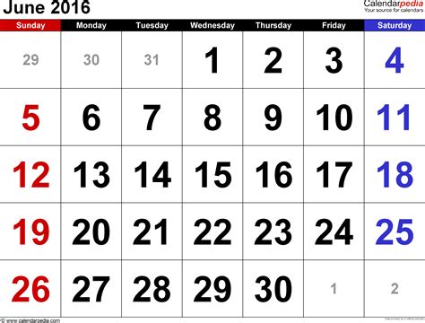 June Of 2016 Calendar
