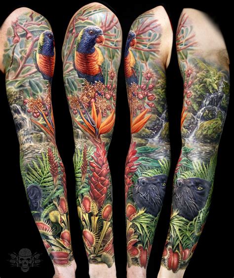 Jungle sleeve tattoo by Emanuele at Holy Grail Tattoo