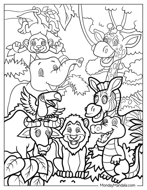 Jungle Animals Coloring Worksheet