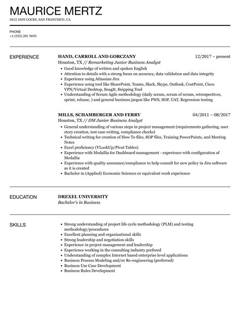Junior Business Analyst Resume Sample
