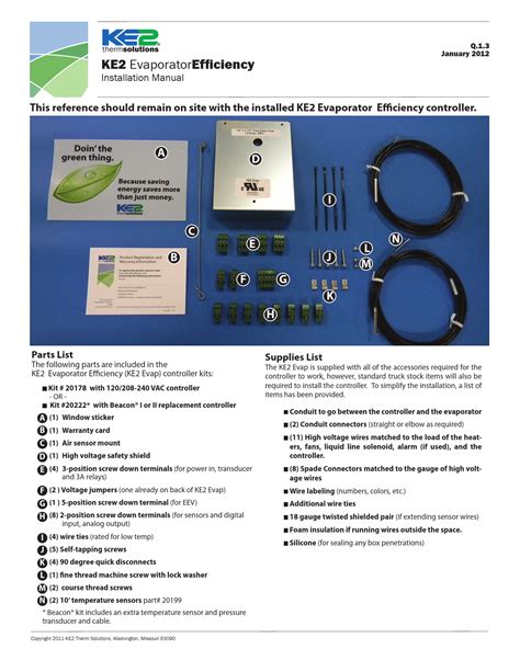 KE2 EvaporatorEfficiency - Installation Instructions