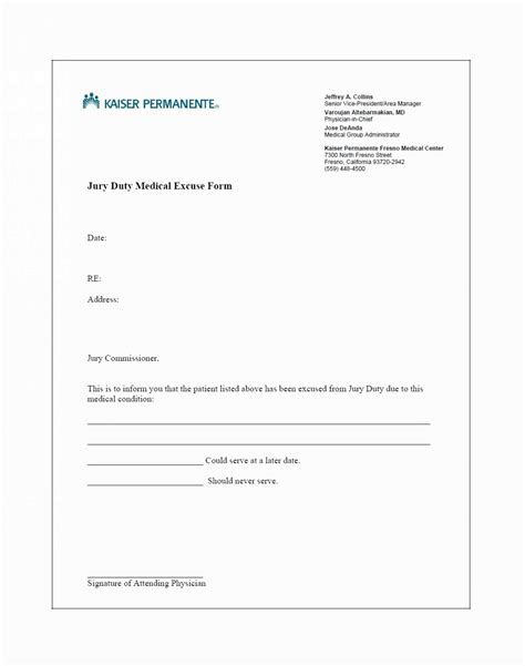 Kaiser Doctor Note Template