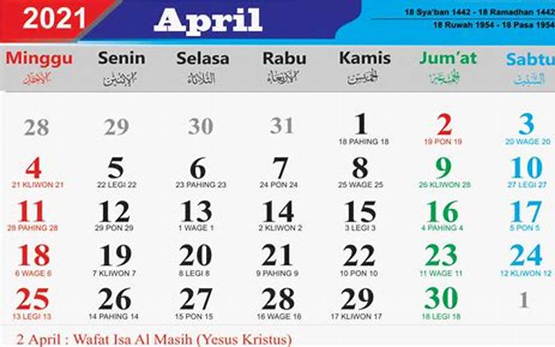 Kalender Januari - April 2021