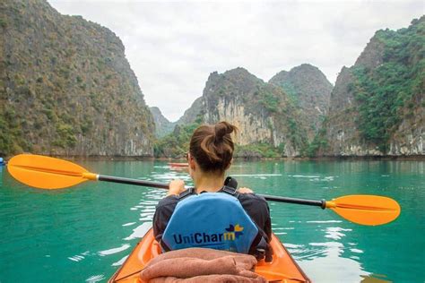 Kayaking through lagoon Vietnam